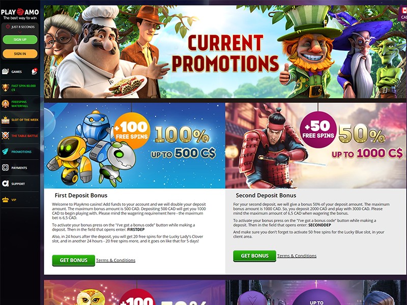 Screenshot of Playamo casino interface showing games and promotions