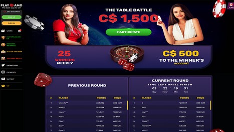 Screenshot of the Playamo casino app interface showing game lobby and navigation